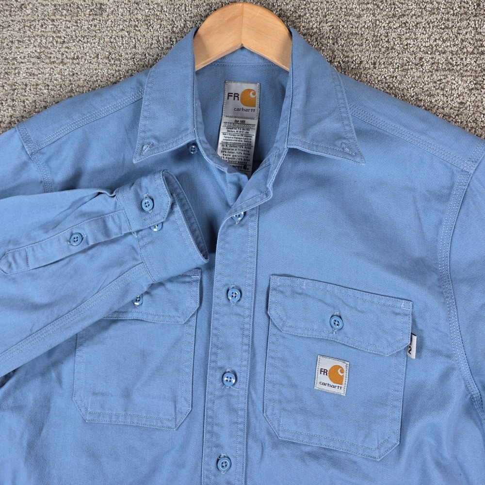 Carhartt FR FRS160 MBL‎ Flame Resistant Work Shirt Long Sleeve Blue Mens Small